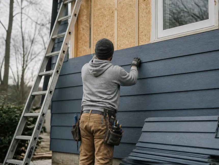New lap siding being fastened to a home during an exterior renovation